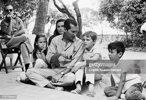 Tjhe bullfighter Dominquin andt his family at his farm in Villa Paz: Paola, Italian actress Lucia Bose, the bullfighter Luis Miguel Dominquin and...