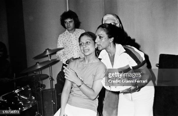 Lolita Flores, daughter of Spanish singer and dancer Lola Flores, with her mother the day of her 18th birthday. 1976, Madrid, Castilla La Mancha,...