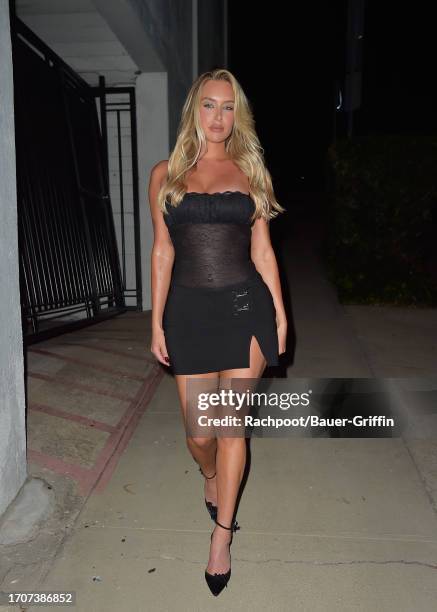 Anastasia "Stassie" Karanikolaou is seen arriving to the Outcast Clothing party at LAVO Ristorante in West Hollywood on October 04, 2023 in Los...