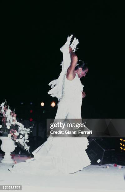 Flamenco dance of the Spanish singer and dancer Lola Flores during a show Madrid, Castilla La Mancha, Spain. .