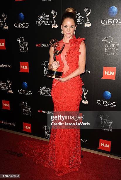 Actress Julie Marie Berman poses in the press room at the 40th annual Daytime Emmy Awards at The Beverly Hilton Hotel on June 16, 2013 in Beverly...