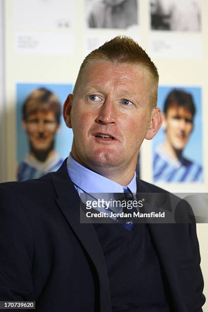 New Millwall FC manager Steve Lomas talks to the media during the Millwall FC Press Conference at The Den on June 17, 2013 in London, England.