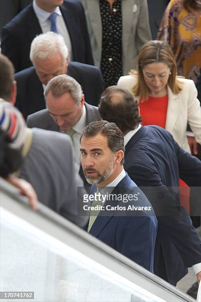 Prince Felipe of Spain attends the official inauguration of the new Alta Velocidad Espanola high speed Madrid to Alicante rail link at Villena AVE...