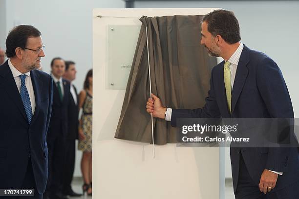 Prince Felipe of Spain and Spanish Prime Minister Mariano Rajoy attend the official inauguration of the new Alta Velocidad Espanola high speed Madrid...