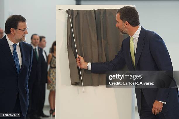 Prince Felipe of Spain and Spanish Prime Minister Mariano Rajoy officially inaugurate of the new Alta Velocidad Espanola high speed Madrid to...