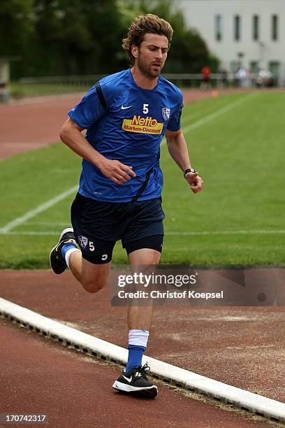 Heiko Butscher of VfL Bochum takes part in a fitness test at the club's training ground on June 17, 2013 in Bochum, Germany.