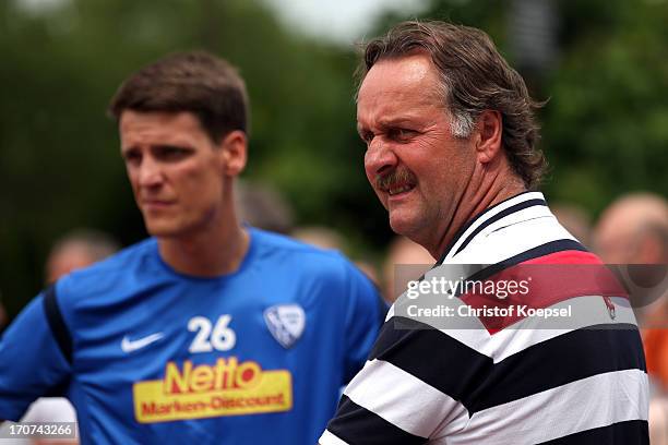 Head coach Peter Neururer of VfL Bochum watches a fitness test at the club's training ground on June 17, 2013 in Bochum, Germany.