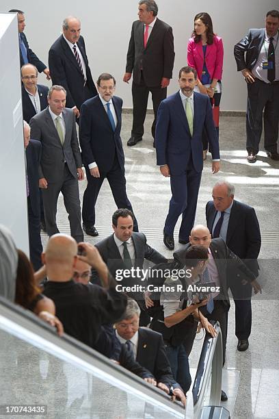 Prince Felipe of Spain and Spanish Prime Minister Mariano Rajoy attend the official inauguration of the new Alta Velocidad Espanola high speed Madrid...