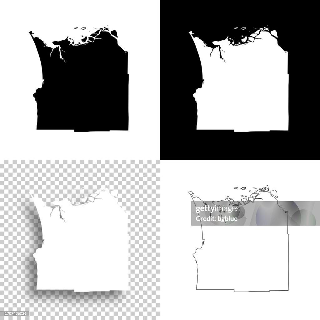 Clatsop County, Oregon. Maps for design. Blank, white and black backgrounds