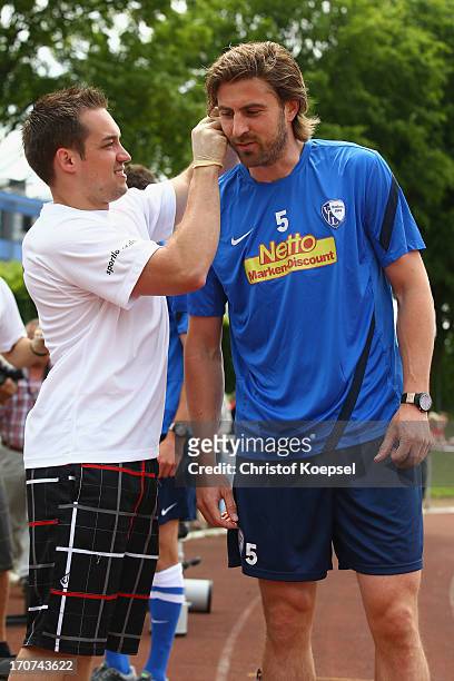 Heiko Butscher of VfL Bochum gives blood during a fitness test at the club's training ground on on June 17, 2013 in Bochum, Germany.