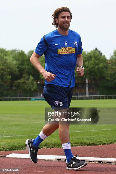 Heiko Butscher of VfL Bochum takes part in a fitness test at the club's training ground on June 17, 2013 in Bochum, Germany.