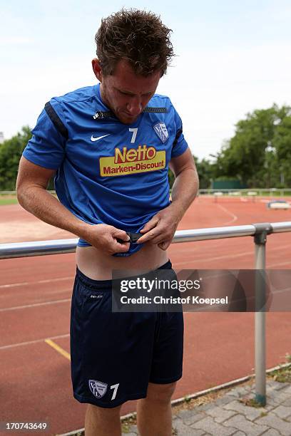 Paul Freierof VfL Bochum takes part in a fitness test at the club's training ground on June 17, 2013 in Bochum, Germany.