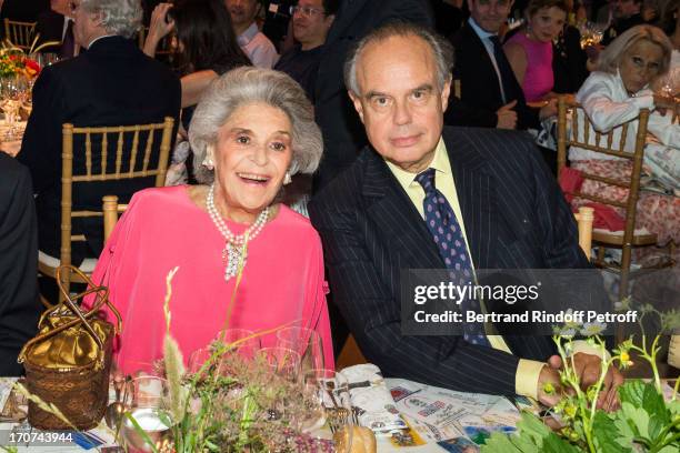 Baroness Philippine de Rothschild, owner of the French winery Chateau Mouton Rothschild, and Frederic Mitterrand attend the dinner of Conseil des...