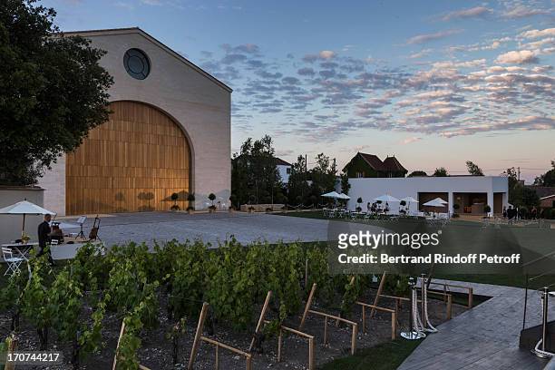 View of the wine storehouse at Chateau Mouton Rothschild during the dinner of Conseil des Grand Crus Classes of 1855 hosted by Chateau Mouton...