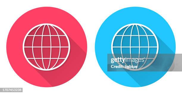 stockillustraties, clipart, cartoons en iconen met world. round icon with long shadow on red or blue background - equator line