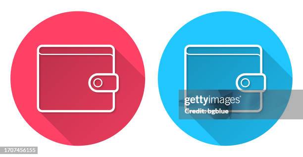 wallet. round icon with long shadow on red or blue background - change purse stock illustrations