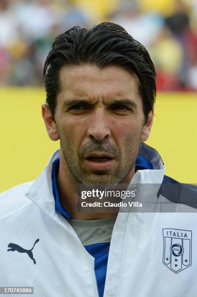 Gianluigi Buffon of Italy looks on prior to the FIFA Confederations Cup Brazil 2013 Group A match between Mexico and Italy at the Maracana Stadium on...