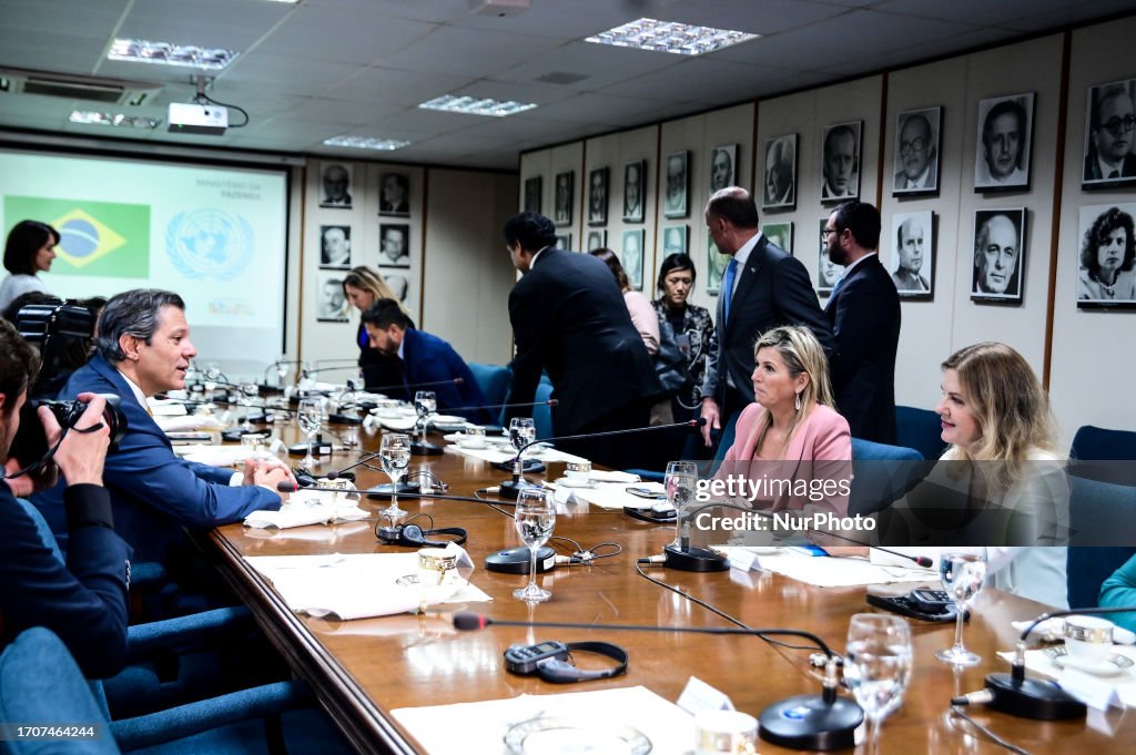 Brazilian Economy Minister Fernando Haddad Receives The Queen Of The Netherlands, Máxima Zorreguieta Cerrut.