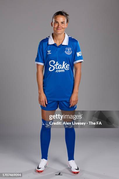 Katrine Veje of Everton poses during the Super League Headshots 2023/24 portrait session on September 13, 2023 in Liverpool, England.