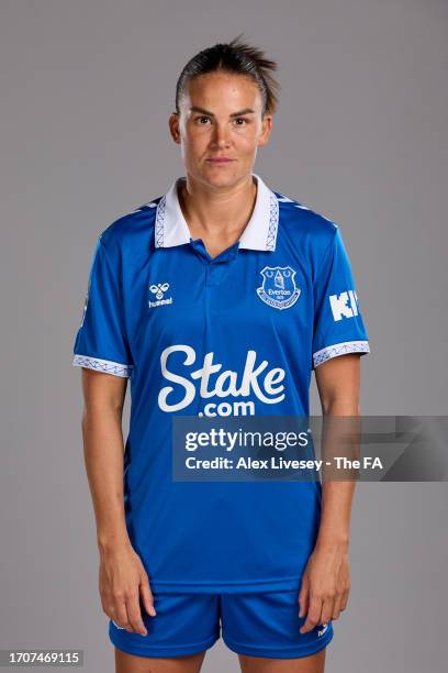 Katrine Veje of Everton poses during the Super League Headshots 2023/24 portrait session on September 13, 2023 in Liverpool, England.