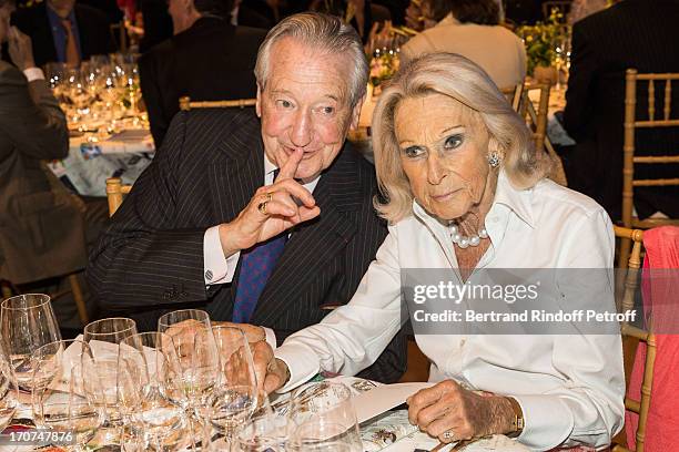 Jacques Seyres and Micheline Maus attend the dinner of Conseil des Grand Crus Classes of 1855 hosted by Chateau Mouton Rothschild on June 16, 2013 in...