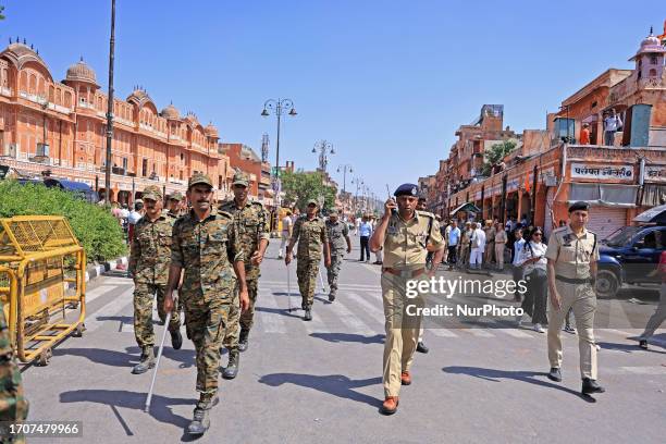 Police personnel patrol during Hindu organisations staged a protest against the state government over the recent road rage incident and demand...