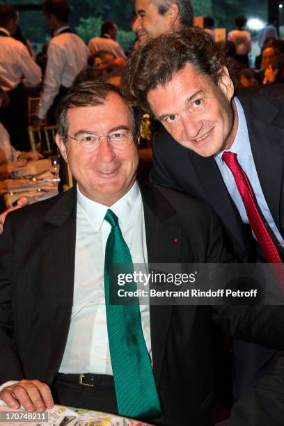 Philippe Seyres de Rothschild and Martin Bouygues attend the dinner of Conseil des Grand Crus Classes of 1855 hosted by Chateau Mouton Rothschild on...