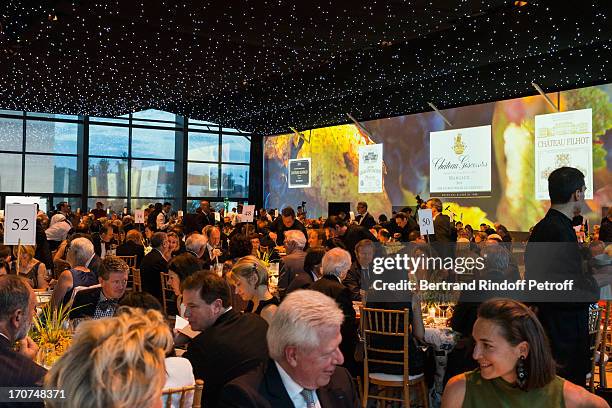 View of atmosphere and wall projections during the dinner of Conseil des Grand Crus Classes of 1855 hosted by Chateau Mouton Rothschild on June 16,...