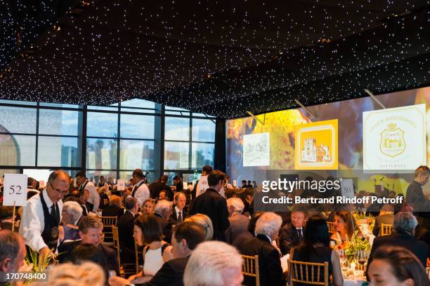 View of atmosphere and wall projections during the dinner of Conseil des Grand Crus Classes of 1855 hosted by Chateau Mouton Rothschild on June 16,...