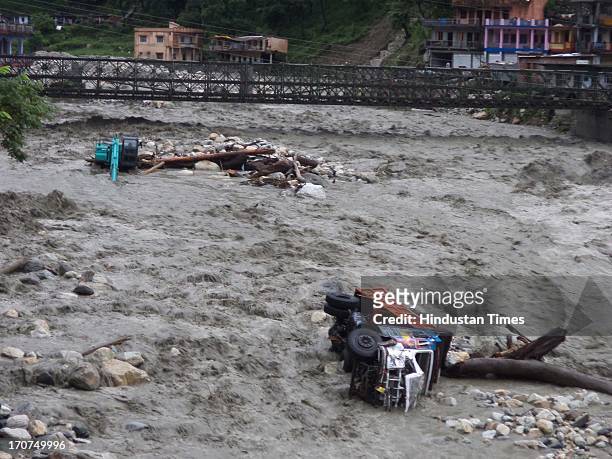 The destructive Assi Ganga River on June 16, 2013 in Uttarakashi, India. 11 people died, nearly 50 were missing and thousands stranded in landslides...