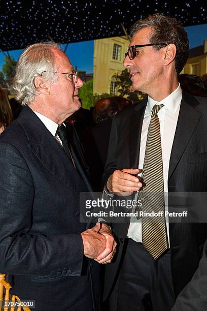 Baron Eric de Rothschild and Henri Loyrette attend the dinner of Conseil des Grand Crus Classes of 1855 hosted by Chateau Mouton Rothschild on June...