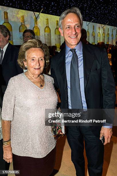 Bernadette Chirac and Francois de Ricqles attend the dinner of Conseil des Grand Crus Classes of 1855 hosted by Chateau Mouton Rothschild on June 16,...