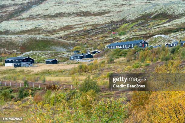 tourist cabins in rondane national park, norway - rondane national park stock pictures, royalty-free photos & images