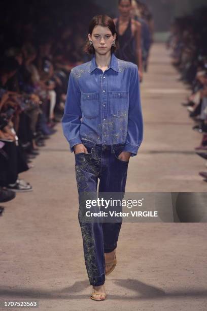 Model walks the runway during the Isabel Marant Ready to Wear Spring/Summer 2024 show as part of the Paris Fashion Week on September 28, 2023 in...