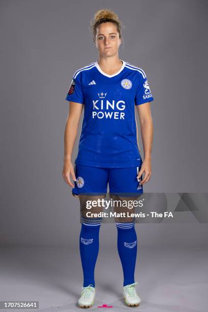 Sophie Howard of Leicester City poses during the Super League Headshots 2023/24 portrait session on September 8, 2023 in Leicester, England.