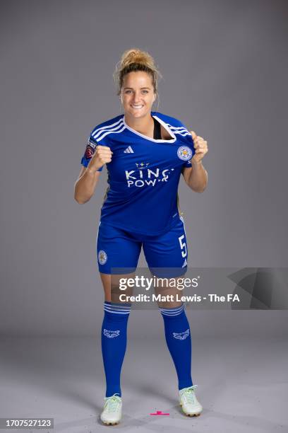 Sophie Howard of Leicester City poses during the Super League Headshots 2023/24 portrait session on September 8, 2023 in Leicester, England.