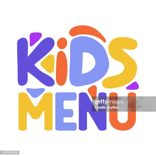 kids menu colorful lettering logo design. modern typography vector illustration. - childhood stock illustrations