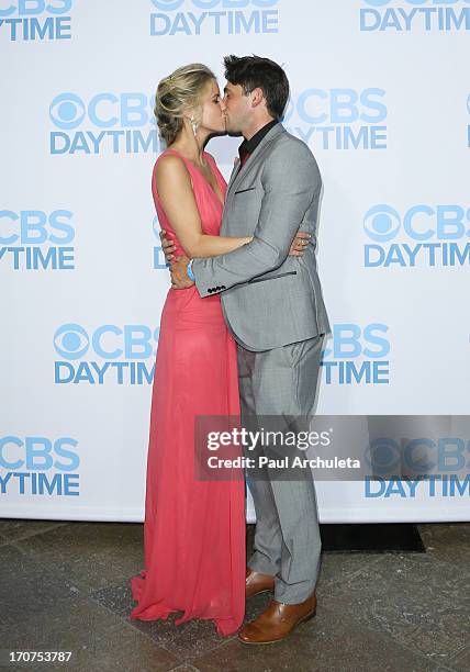 Actors Linsey Godfrey and Robert Adamson attend the 40th Annual Daytime Emmy Awards after party at The Beverly Hilton Hotel on June 16, 2013 in...