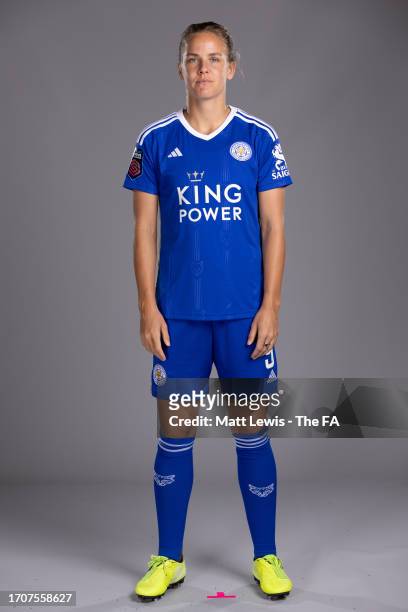 Lena Petermann of Leicester City poses during the Super League Headshots 2023/24 portrait session on September 8, 2023 in Leicester, England.
