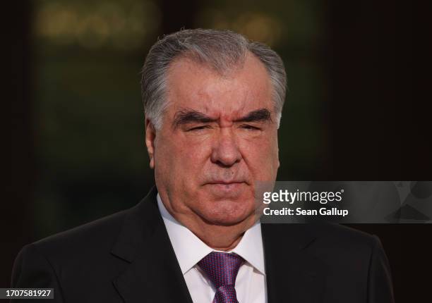 Emomali Rahmon, President of Tajikistan, arrives for a meeting hosted by German President Frank-Walter Steinmeier for presidents of Central Asian...
