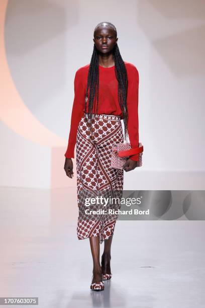 Model walks the runway during the Leonard Paris Womenswear Spring/Summer 2024 show as part of Paris Fashion Week on September 29, 2023 in Paris,...