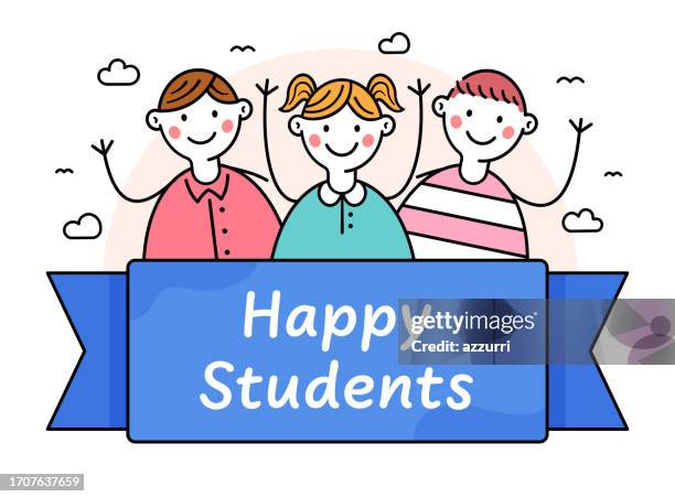 happy students illustration - elementary classroom stock illustrations