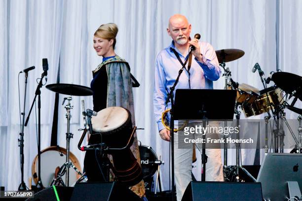 Lisa Gerrard and Brendan Perry of Dead Can Dance perform live during a concert at the Zitadelle Spandau on June 17, 2013 in Berlin, Germany.