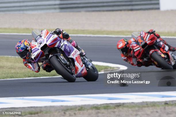 Jorge Martin of Spain and Pramac Racing rounds the bend during the MotoGP of Japan - Previews at Twin Ring Motegi on September 28, 2023 in Motegi,...