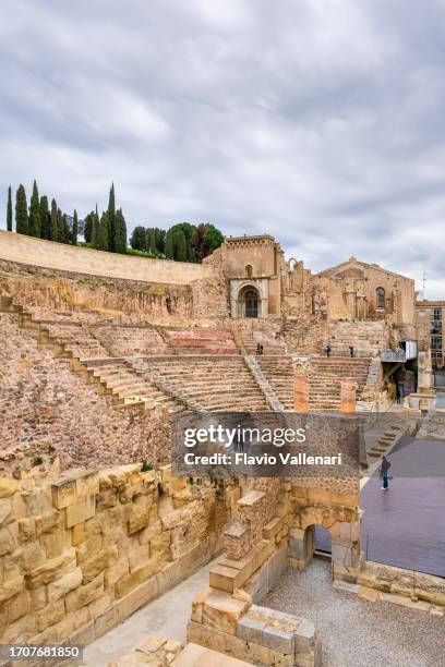 historic landmarks in the city center of cartagena - spain - anfiteatro imagens e fotografias de stock