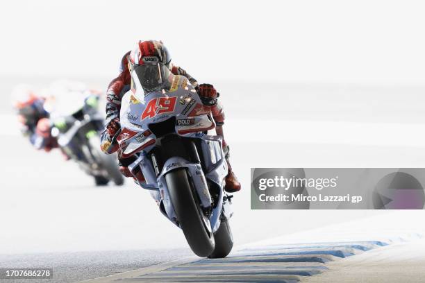 Fabio Di Giannantonio of Italy and Gresini Racing MotoGP heads down a straight during the MotoGP of Japan - Previews at Twin Ring Motegi on September...