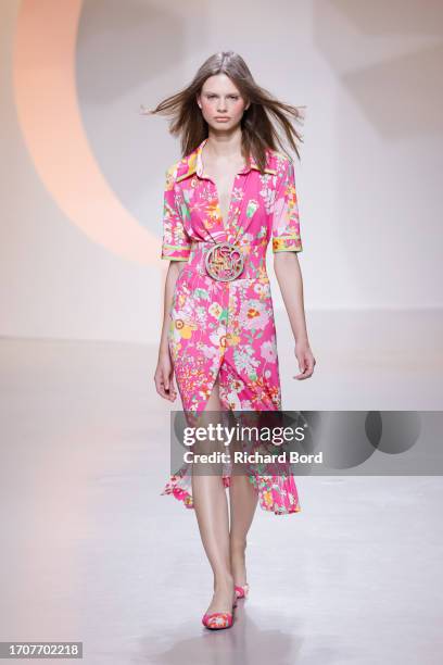 Model walks the runway during the Leonard Paris Womenswear Spring/Summer 2024 show as part of Paris Fashion Week on September 29, 2023 in Paris,...