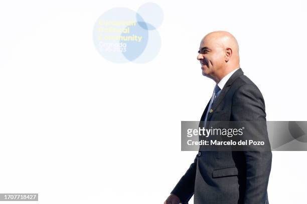 President of the Swiss Confederation Alain Berset arrives for the Third Meeting Of The European Political Community on October 5, 2023 in Granada,...