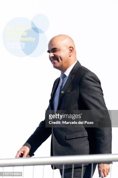 President of the Swiss Confederation Alain Berset arrives for the Third Meeting Of The European Political Community on October 5, 2023 in Granada,...