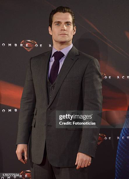 Henry Cavill attends the premiere of ' Man of Steel' at Capitol Cinema on June 17, 2013 in Madrid, Spain.